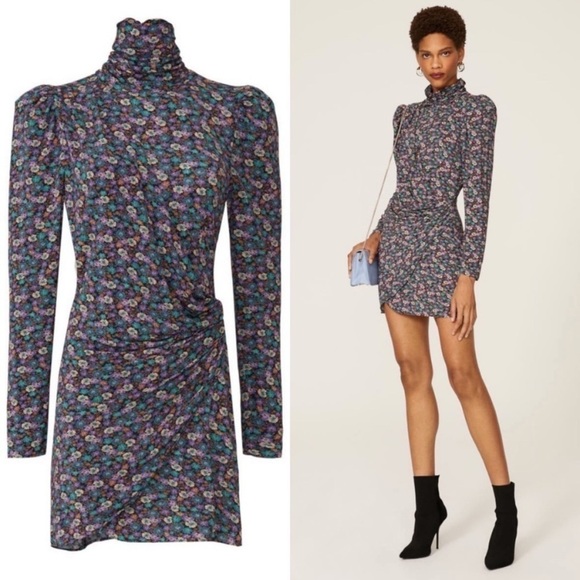 Ronny Kobo Ruby Floral Mock Neck Long Sleeve Mini Dress S - Picture 1 of 11